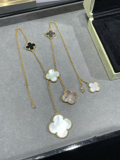 [LuckyStar]Klee 6 Motiv Mop Onyx Gold Halskette 