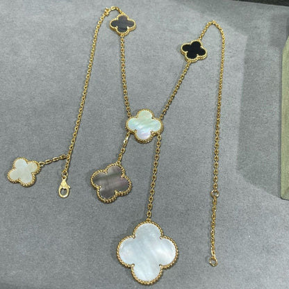 [LuckyStar]Klee 6 Motiv Mop Onyx Gold Halskette 