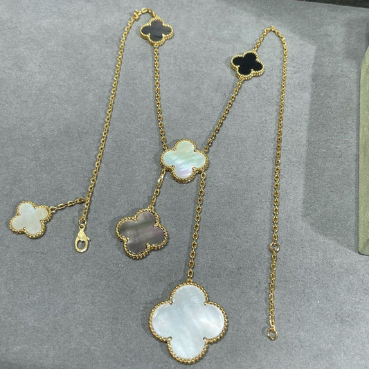 [LuckyStar]Klee 6 Motiv Mop Onyx Gold Halskette 