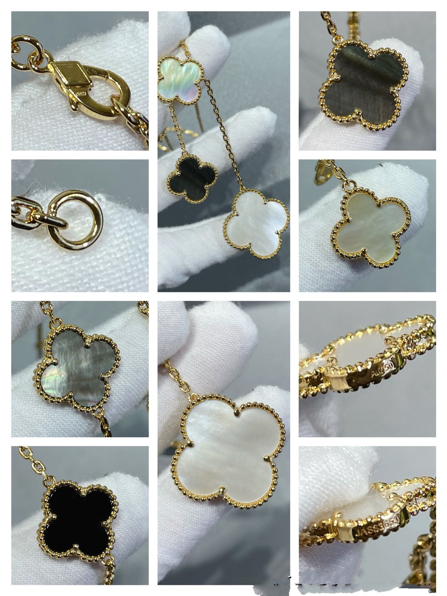 [LuckyStar]Klee 6 Motiv Mop Onyx Gold Halskette 