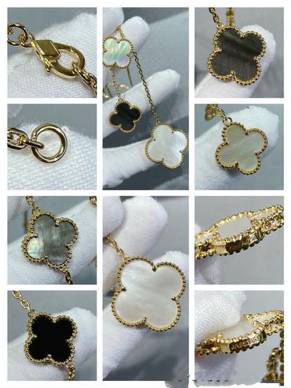 [LuckyStar]Klee 6 Motiv Mop Onyx Gold Halskette 