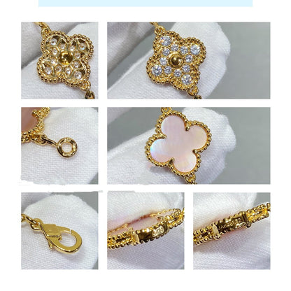 [LuckyStar] Armband aus rosa Kleeblatt-5-Motiv mit Diamanten