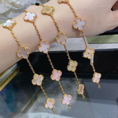 [LuckyStar] Armband aus rosa Kleeblatt-5-Motiv mit Diamanten