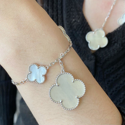 [LuckyStar]CLOVER 5 MOTIV WEISSER MOP SILBERARMBAND