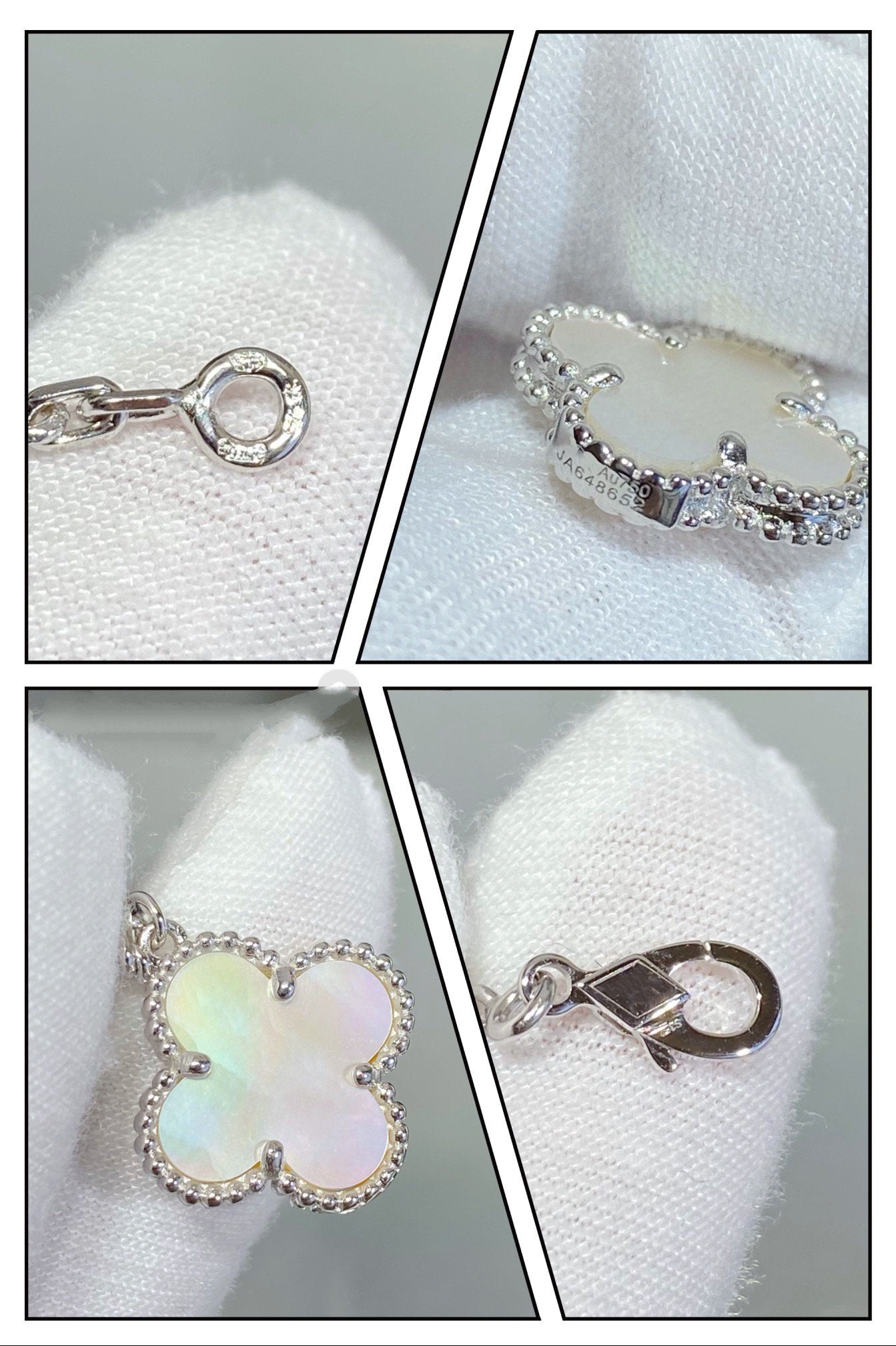 [LuckyStar]CLOVER 5 MOTIV WEISSER MOP SILBERARMBAND