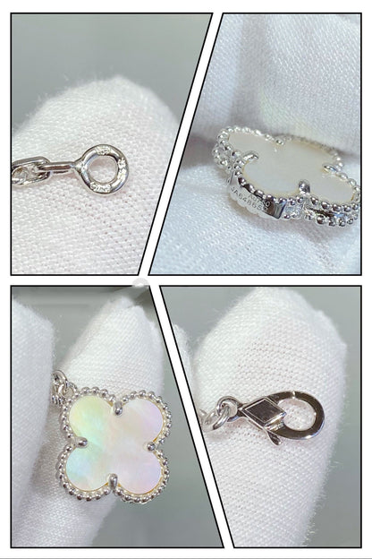 [LuckyStar]CLOVER 5 MOTIV WEISSER MOP SILBERARMBAND