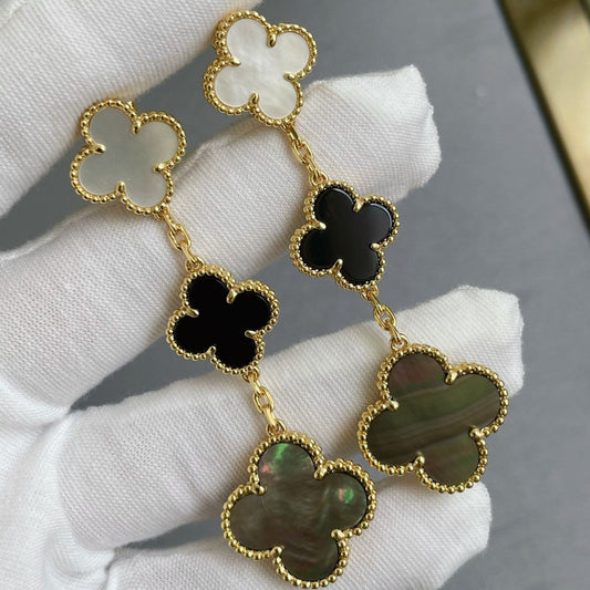 [LuckyStar]CLOVER 3 MOTIV MOP ONYX DUNKEL MOP ROSA GOLD OHRRINGE