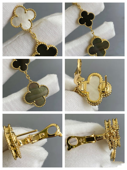 [LuckyStar]CLOVER 3 MOTIV MOP ONYX DUNKEL MOP ROSA GOLD OHRRINGE