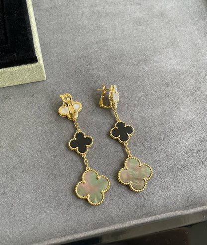 [LuckyStar]CLOVER 3 MOTIV MOP ONYX DUNKEL MOP ROSA GOLD OHRRINGE