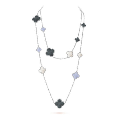 [LuckyStar]CLOVER 16 MOTIV CHALCEDON MOP SILBER HALSKETTE