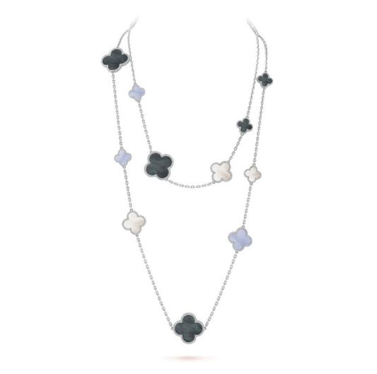[LuckyStar]CLOVER 16 MOTIV CHALCEDON MOP SILBER HALSKETTE