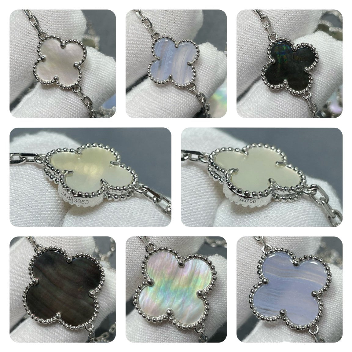 [LuckyStar]CLOVER 16 MOTIV CHALCEDON MOP SILBER HALSKETTE