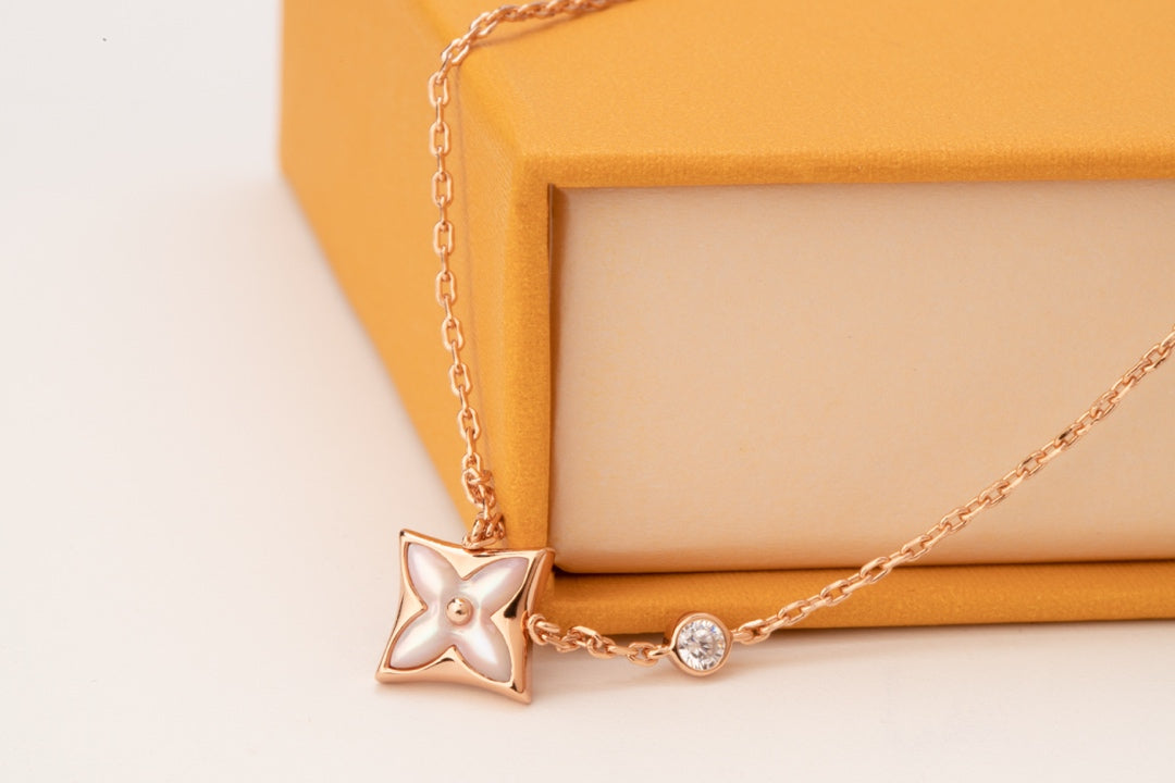 [LuckyStar] STAR PINK MOP 1 DIAMANT ROSGOLD HALSKETTE