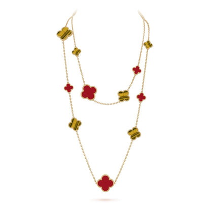 [LuckyStar]Klee 16 Motiv Karneol Tigerauge Roségold Halskette