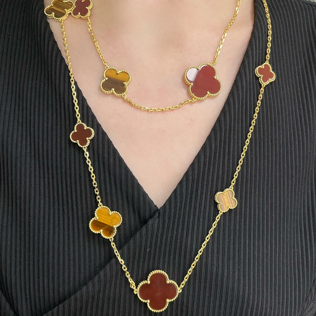 [LuckyStar]Klee 16 Motiv Karneol Tigerauge Roségold Halskette