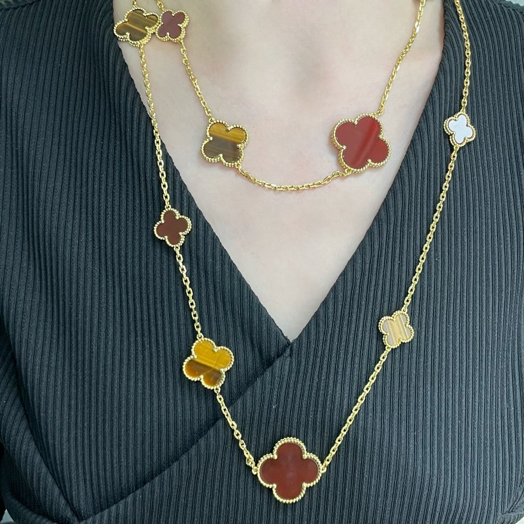 [LuckyStar]Klee 16 Motiv Karneol Tigerauge Roségold Halskette