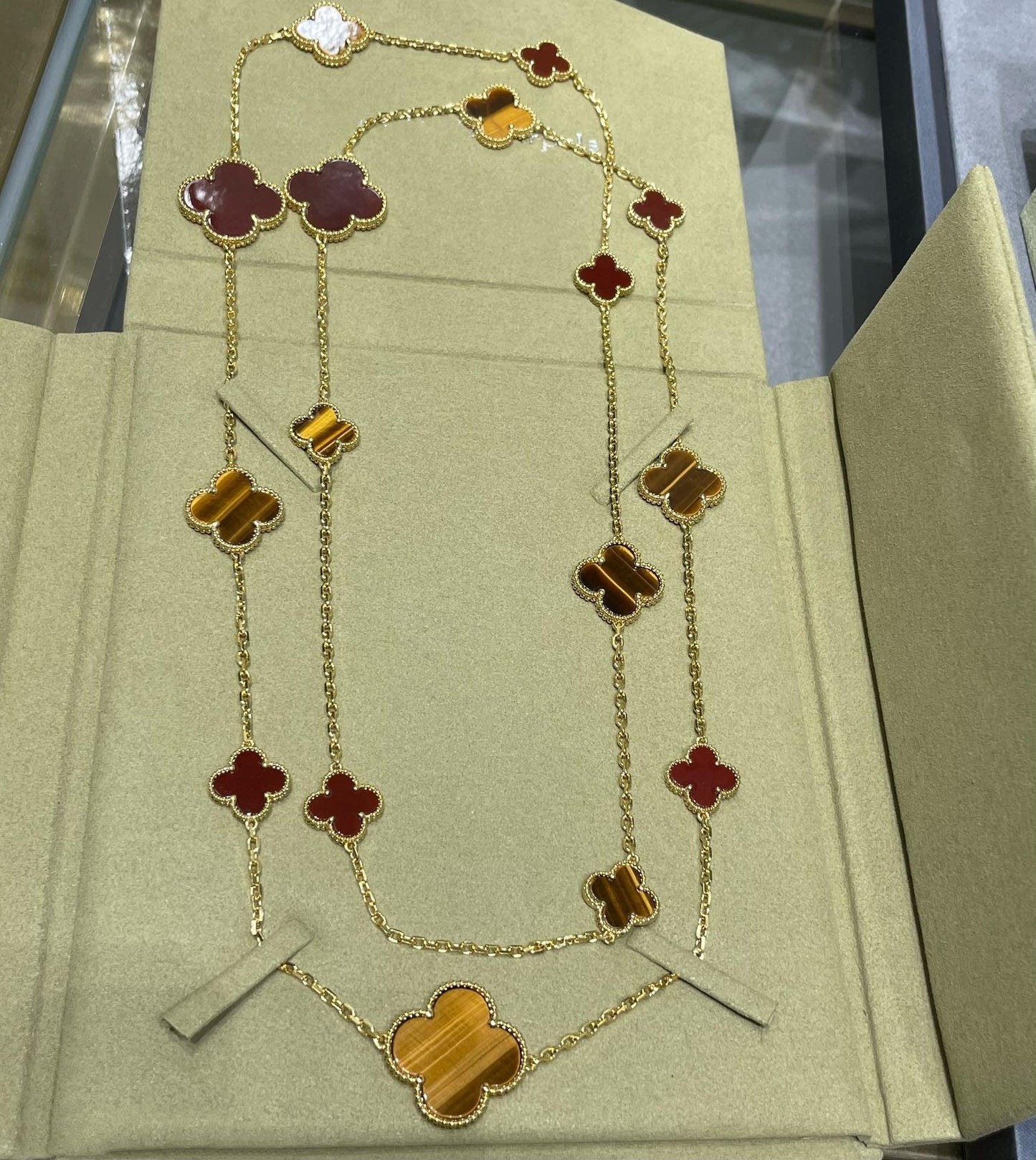 [LuckyStar]Klee 16 Motiv Karneol Tigerauge Roségold Halskette