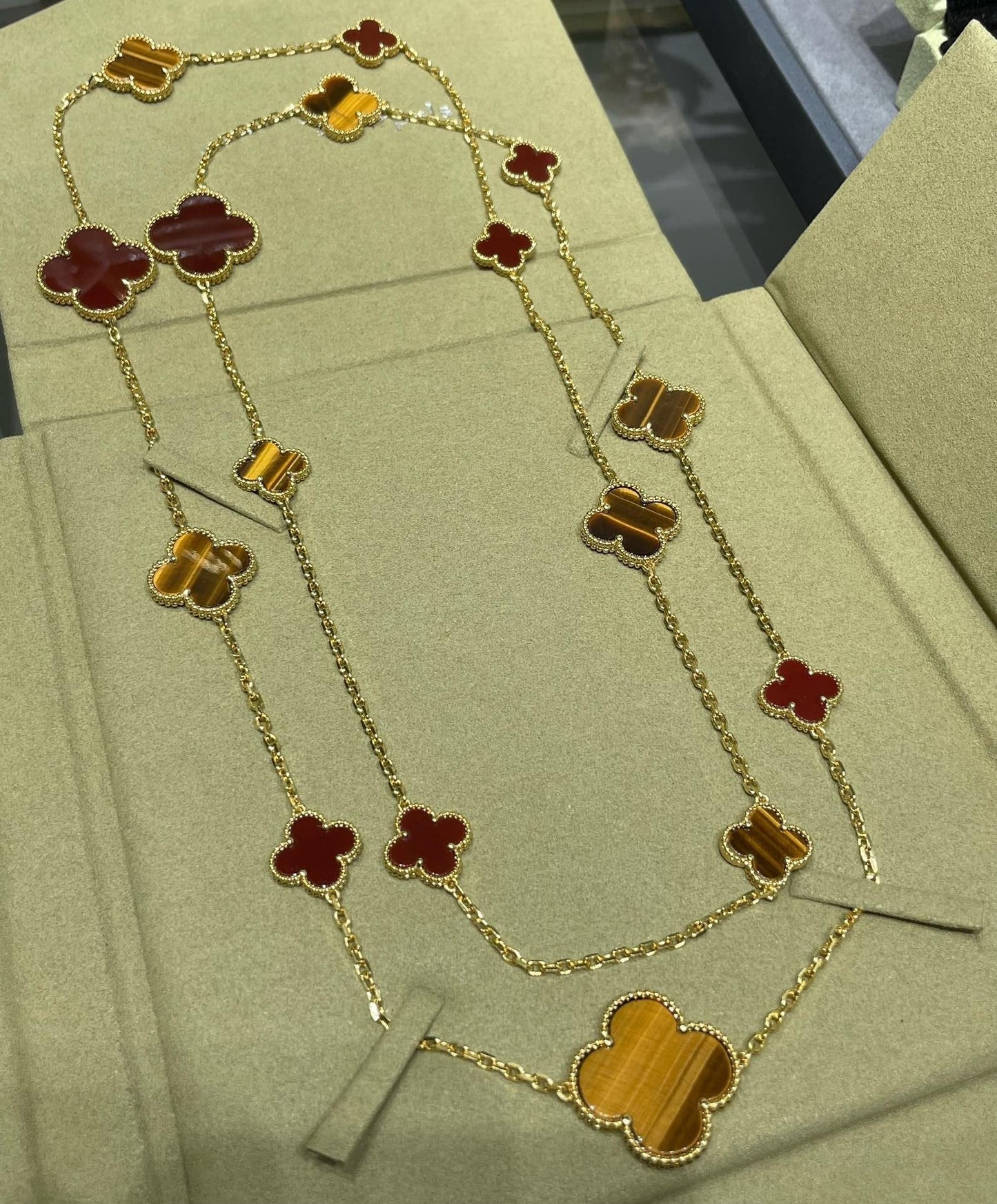 [LuckyStar]Klee 16 Motiv Karneol Tigerauge Roségold Halskette