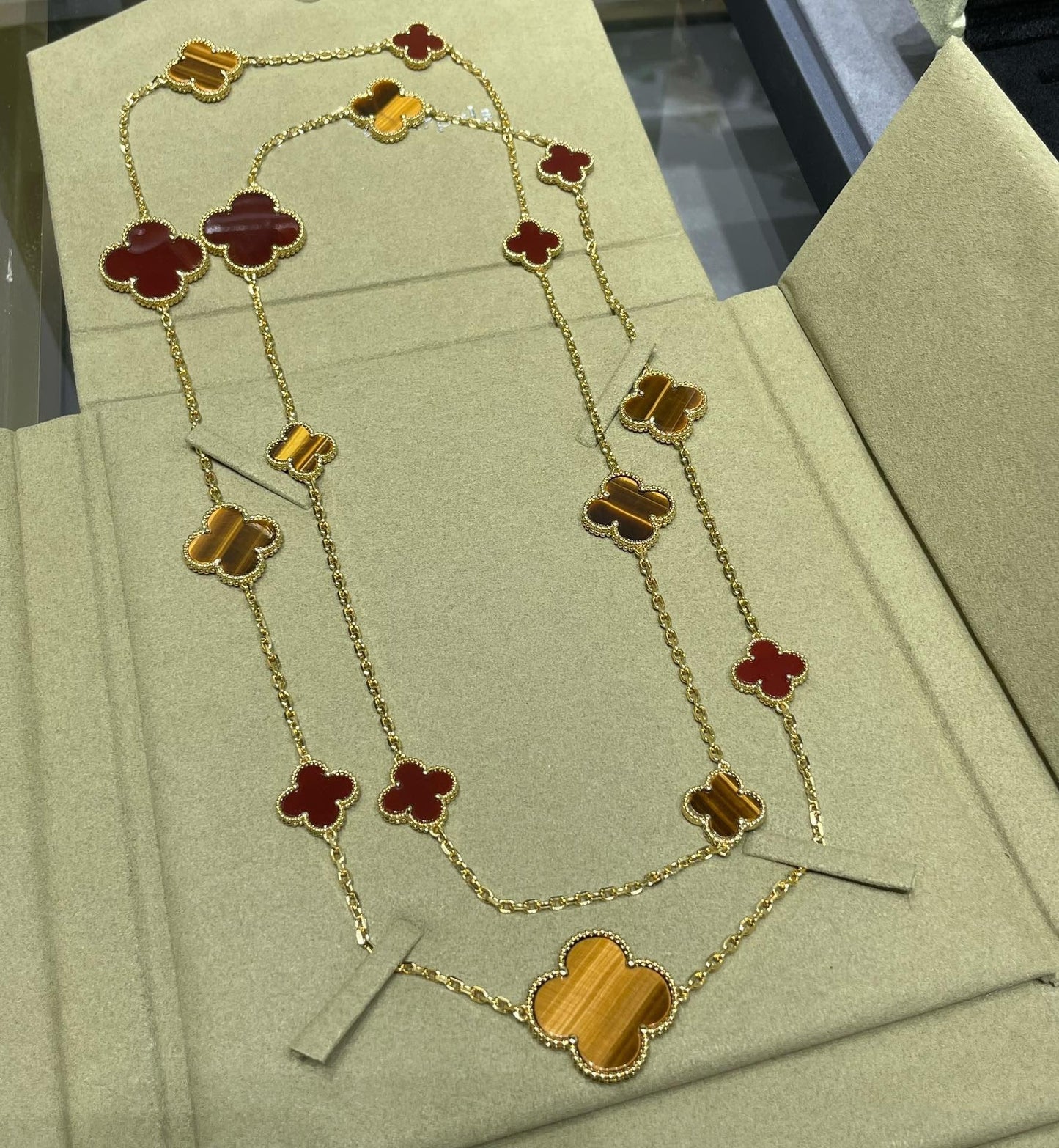 [LuckyStar]Klee 16 Motiv Karneol Tigerauge Roségold Halskette