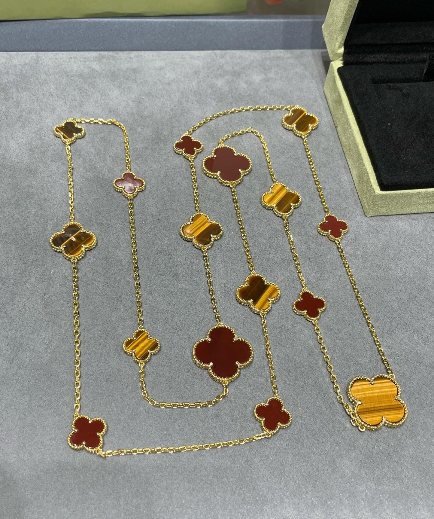 [LuckyStar]Klee 16 Motiv Karneol Tigerauge Roségold Halskette