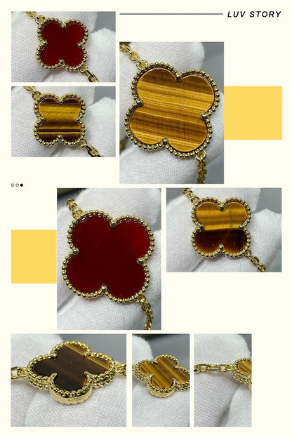 [LuckyStar]Klee 16 Motiv Karneol Tigerauge Roségold Halskette