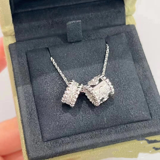 [LuckyStar] PERLEE DOPPELANHÄNGER SILBER DIAMANT HALSKETTE