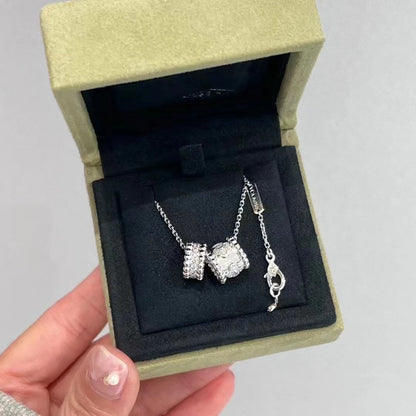 [LuckyStar] PERLEE DOPPELANHÄNGER SILBER DIAMANT HALSKETTE