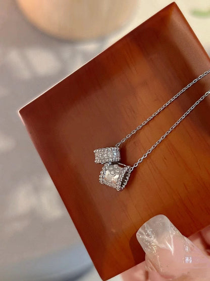 [LuckyStar] PERLEE DOPPELANHÄNGER SILBER DIAMANT HALSKETTE