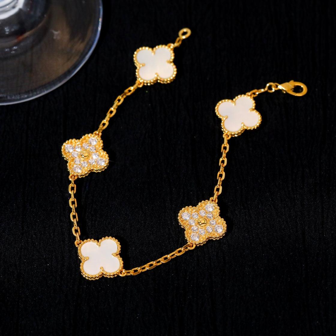 [LuckyStar]CLOVER ARMBAND 5 MOTIV WEISSER MOP DIAMANT 
