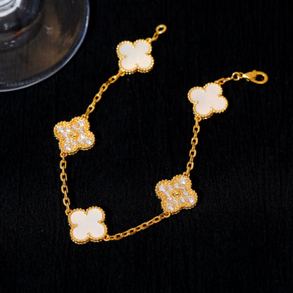 [LuckyStar]CLOVER ARMBAND 5 MOTIV WEISSER MOP DIAMANT 