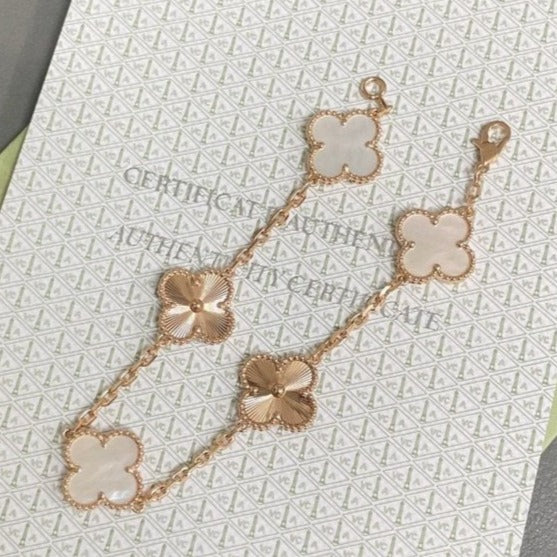 [LuckyStar]CLOVER BRACELET 5 MOTIF WHITE MOP PINK GOLD