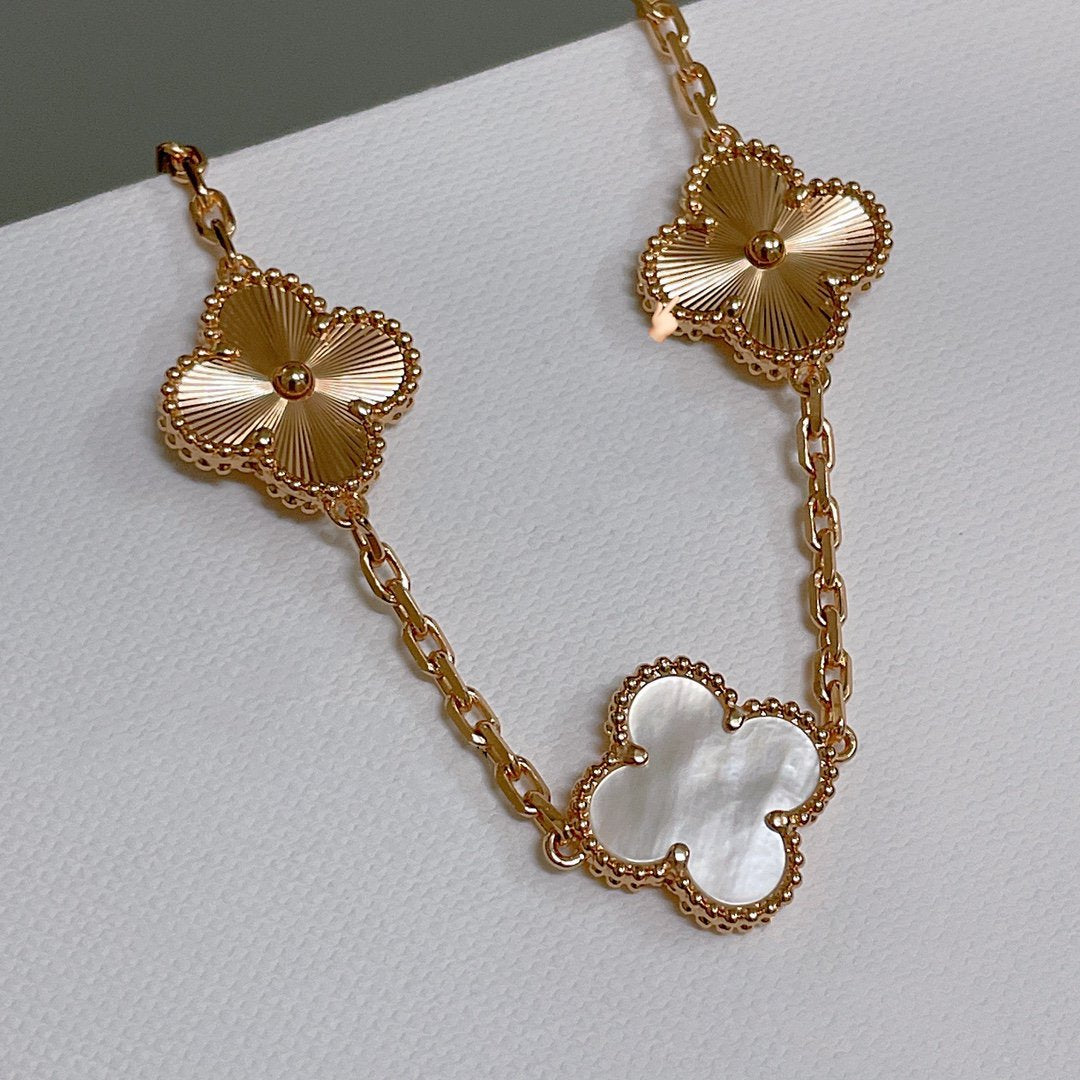 [LuckyStar]CLOVER BRACELET 5 MOTIF WHITE MOP PINK GOLD