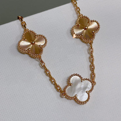[LuckyStar]CLOVER BRACELET 5 MOTIF WHITE MOP PINK GOLD