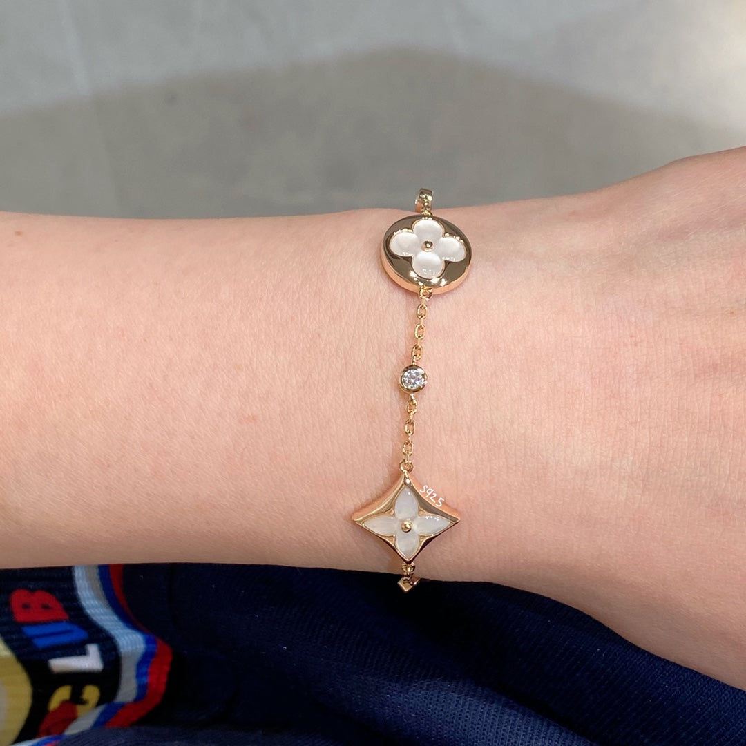 [LuckyStar]Armband mit Stern- und Sonnenmotiv, 4 Motive, Weiß, Perlmutt, Roségold 