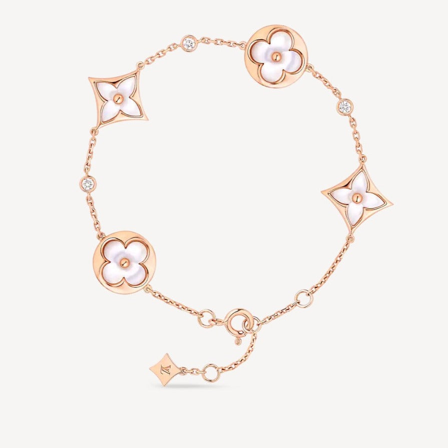 [LuckyStar]Armband mit Stern- und Sonnenmotiv, 4 Motive, Weiß, Perlmutt, Roségold 