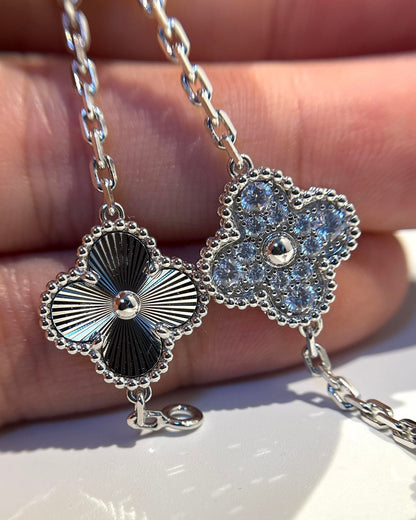 [LuckyStar]Silberarmband mit 5 Kleeblatt-Motiven und Diamanten
