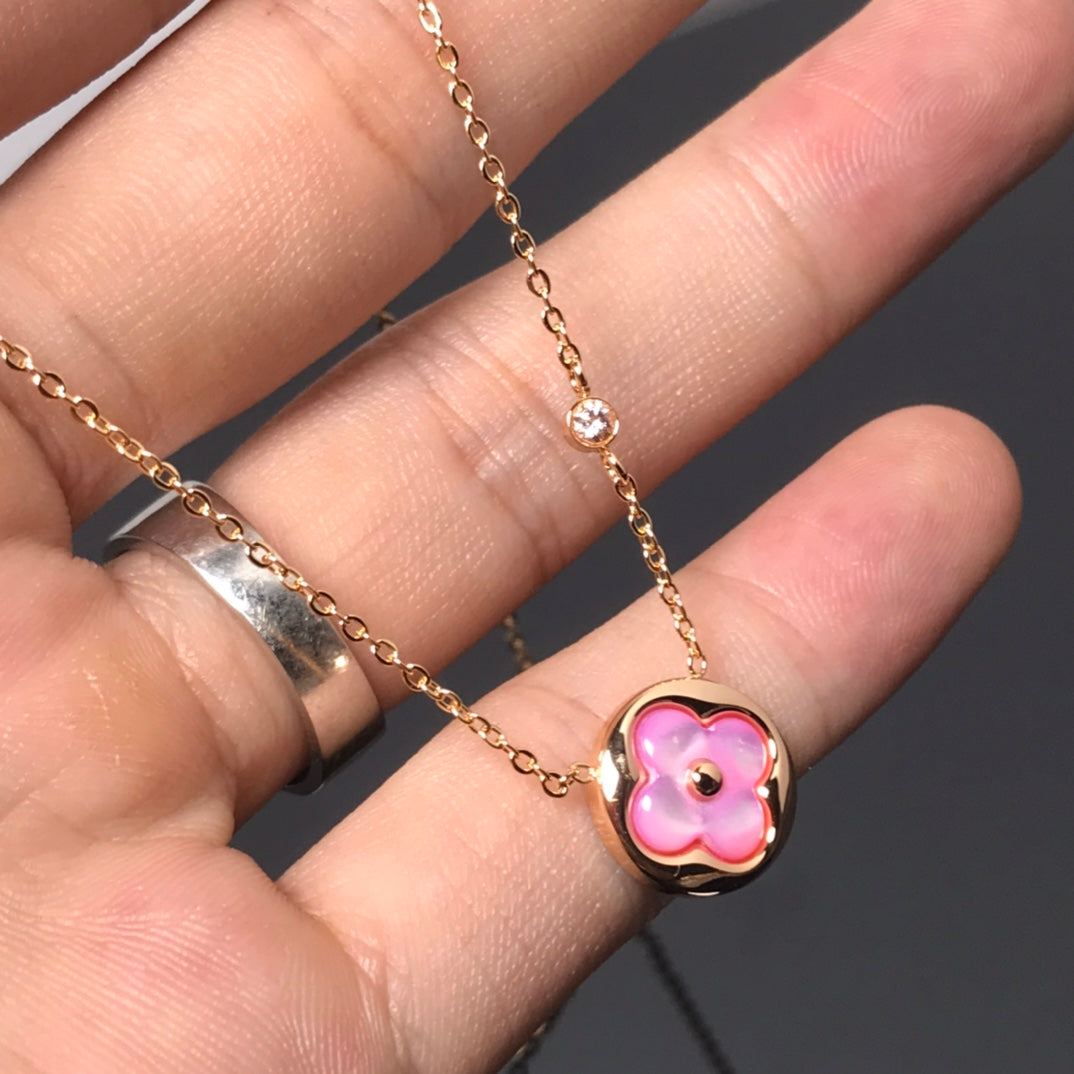 [LuckyStar]FARBE BLÜTE ROSA MOP SONNE GOLD HALSKETTE