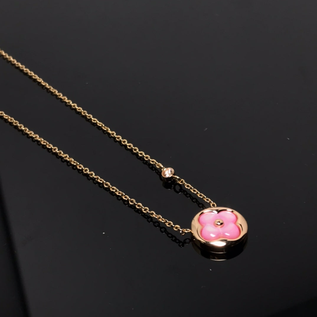 [LuckyStar]FARBE BLÜTE ROSA MOP SONNE GOLD HALSKETTE