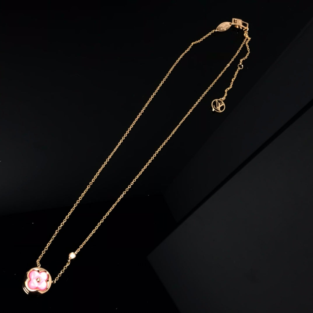 [LuckyStar]FARBE BLÜTE ROSA MOP SONNE GOLD HALSKETTE
