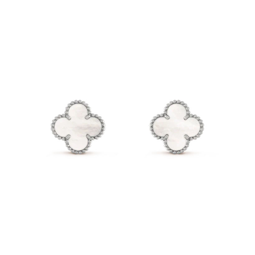 [LuckyStar]CLOVER MEDIUM 1 MOTIVE WEISSE MOP OHRRINGE SILBER