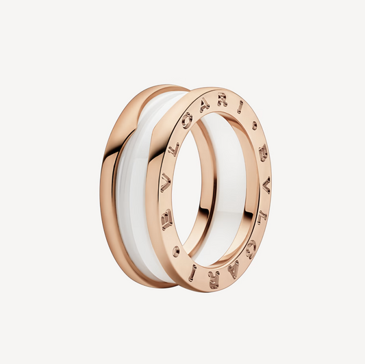 [LuckyStar]ZERO 1 RING MIT ZWEI BÄNDERN UND WEISSER KERAMIK-SPIRALE IN ROSA GOLD