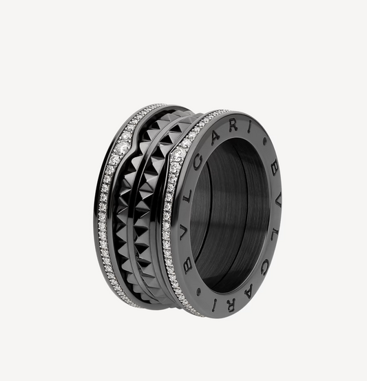 [LuckyStar]ZERO 1 ROCK VIERBAND SCHWARZE KERAMIK MIT SPIRALE UND DIAMANTEN
