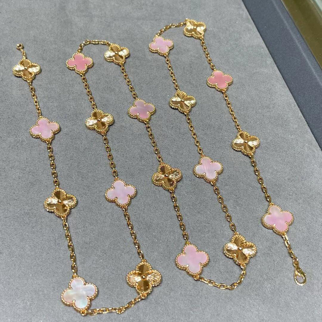 [LuckyStar]CLOVER 20 MOTIFS LASER PINK MOP NECKLACE