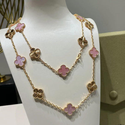 [LuckyStar]CLOVER 20 MOTIFS LASER PINK MOP NECKLACE