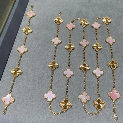 [LuckyStar]CLOVER 20 MOTIFS LASER PINK MOP NECKLACE
