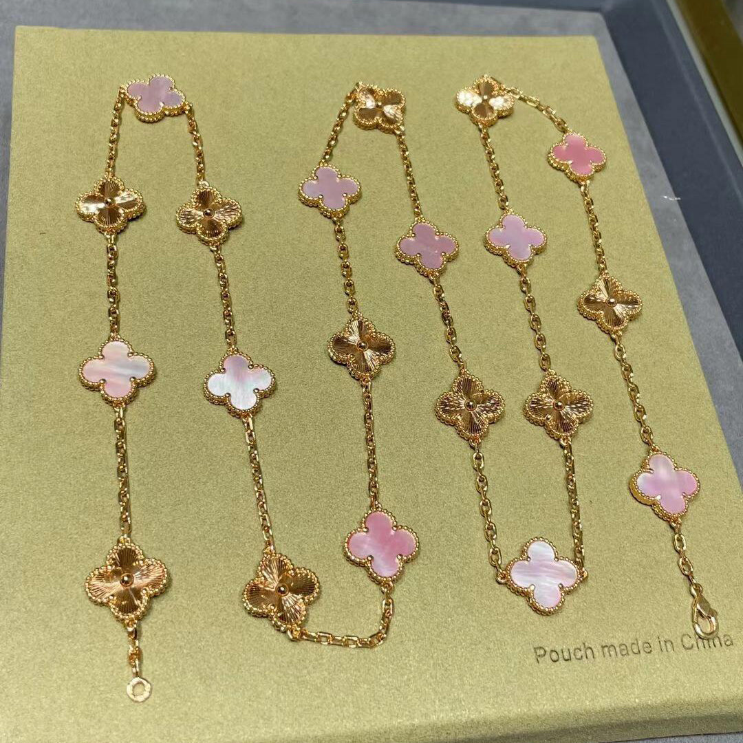 [LuckyStar]CLOVER 20 MOTIFS LASER PINK MOP NECKLACE
