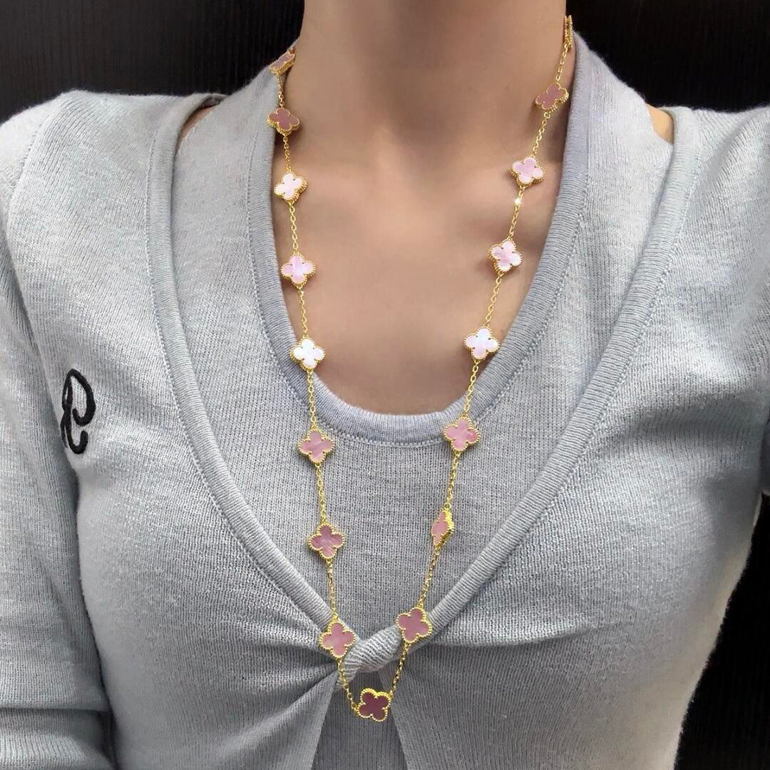 [LuckyStar]CLOVER 20 MOTIFS PINK MOP NECKLACE