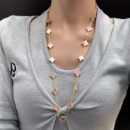 [LuckyStar]CLOVER 20 MOTIFS PINK MOP NECKLACE