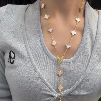 [LuckyStar]CLOVER 20 MOTIFS PINK MOP NECKLACE