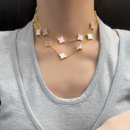 [LuckyStar]CLOVER 20 MOTIFS PINK MOP NECKLACE
